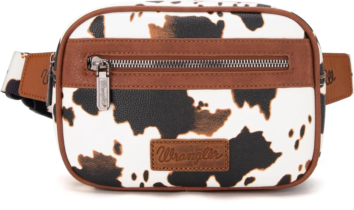 Wrangler Waist Pack for Women Cow Print Fanny Pack Men's Crossbody Belt Bag With Guitar Strap, Brown
