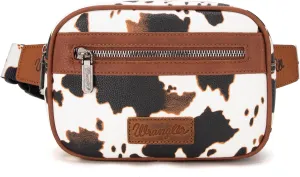 Wrangler Waist Pack for Women Cow Print Fanny Pack Men's Crossbody Belt Bag With Guitar Strap, Brown