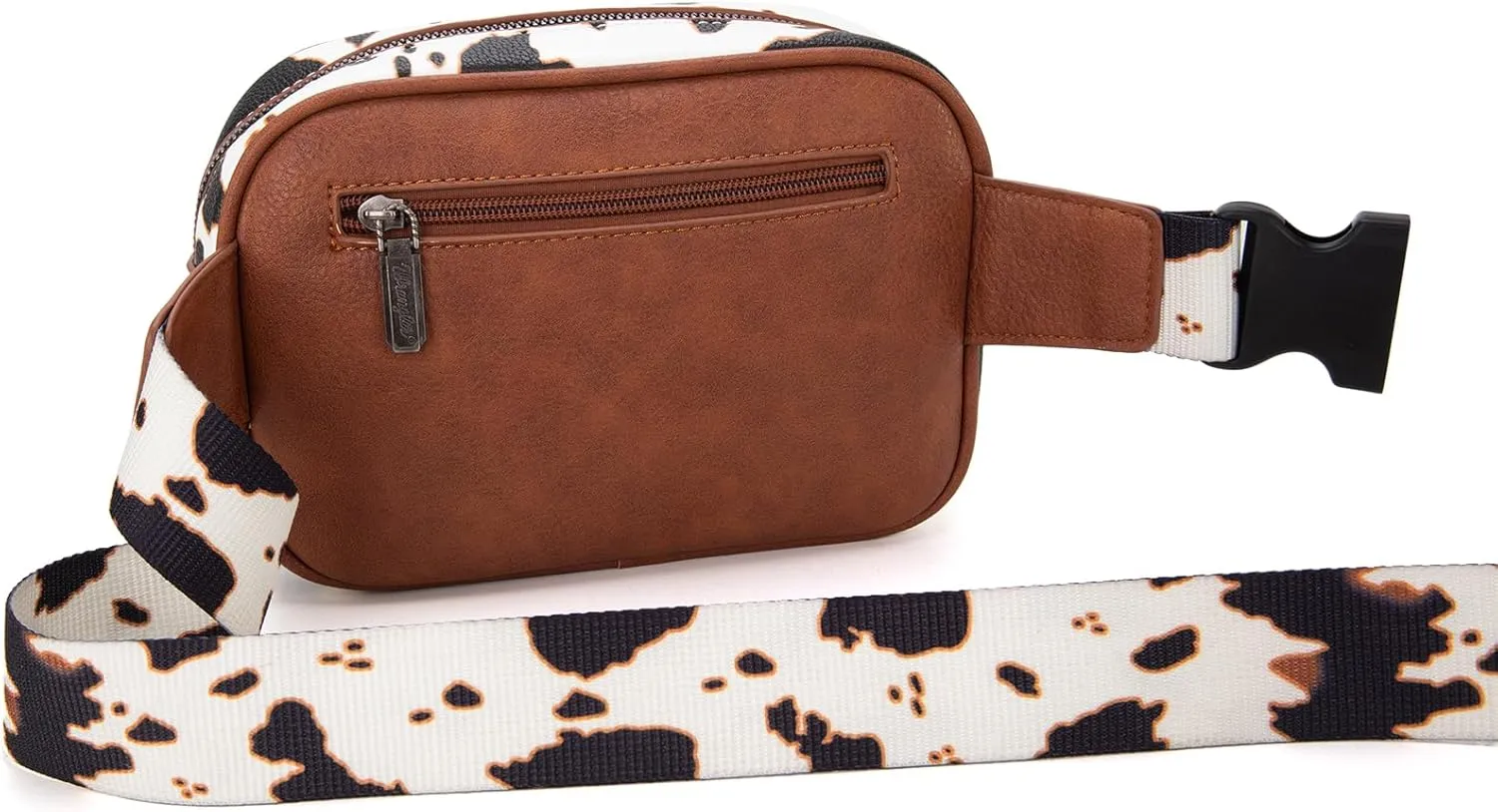 Wrangler Waist Pack for Women Cow Print Fanny Pack Men's Crossbody Belt Bag With Guitar Strap, Brown