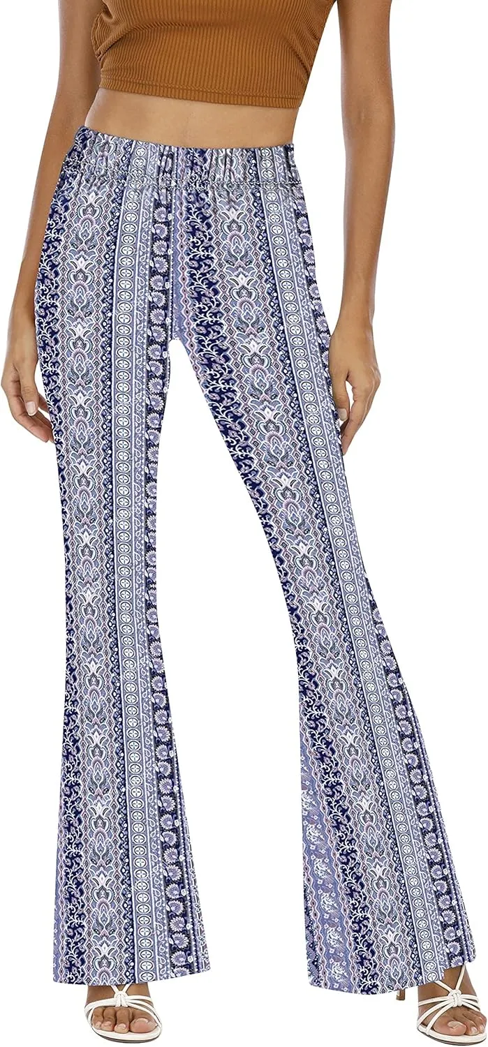 WSPLYSPJY Women's Print Stretch Bell Bottom Flare Palazzo Pants Trousers