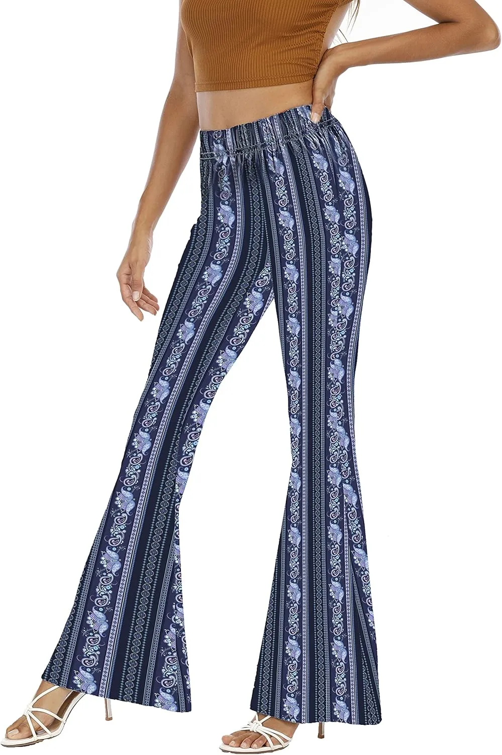 WSPLYSPJY Women's Print Stretch Bell Bottom Flare Palazzo Pants Trousers