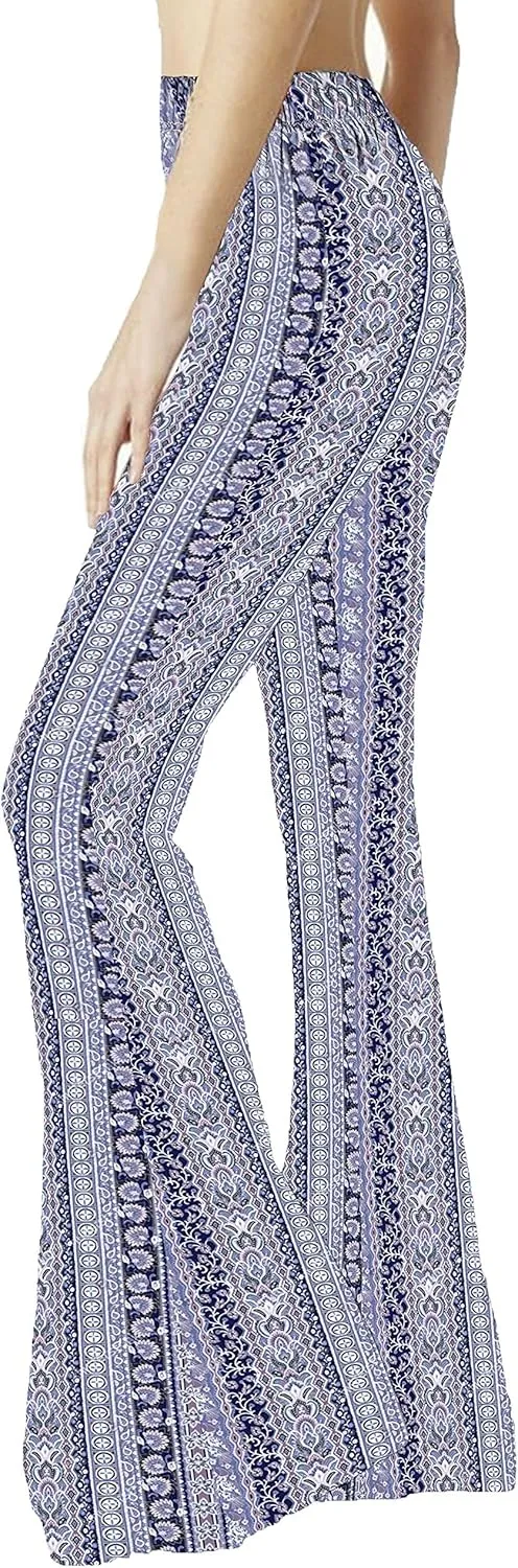 WSPLYSPJY Women's Print Stretch Bell Bottom Flare Palazzo Pants Trousers