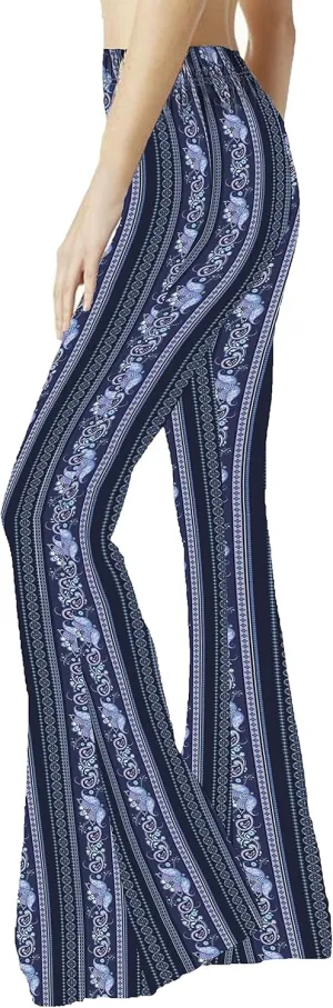 WSPLYSPJY Women's Print Stretch Bell Bottom Flare Palazzo Pants Trousers