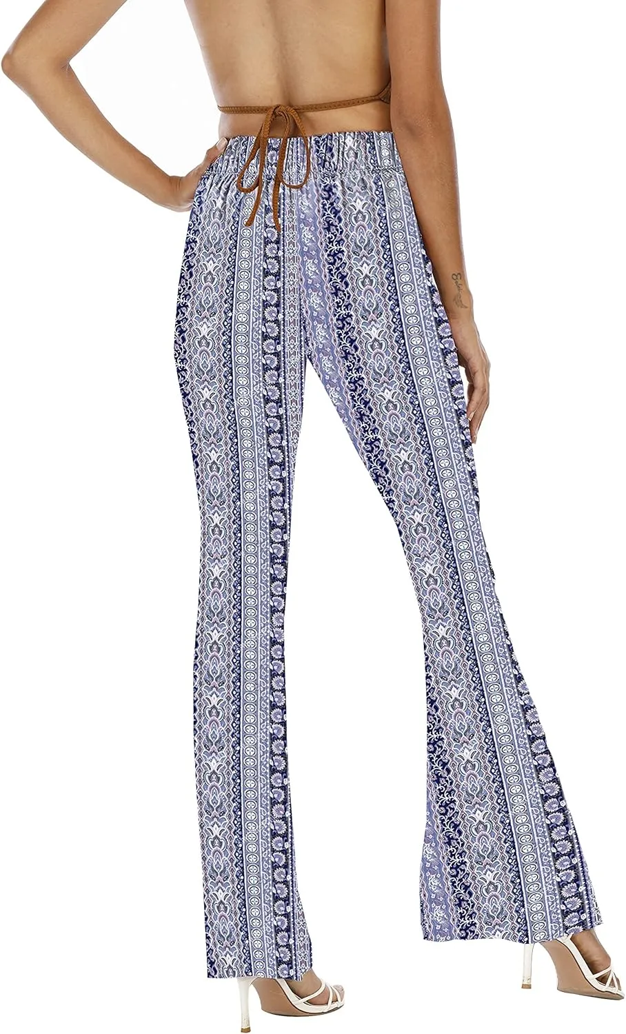 WSPLYSPJY Women's Print Stretch Bell Bottom Flare Palazzo Pants Trousers