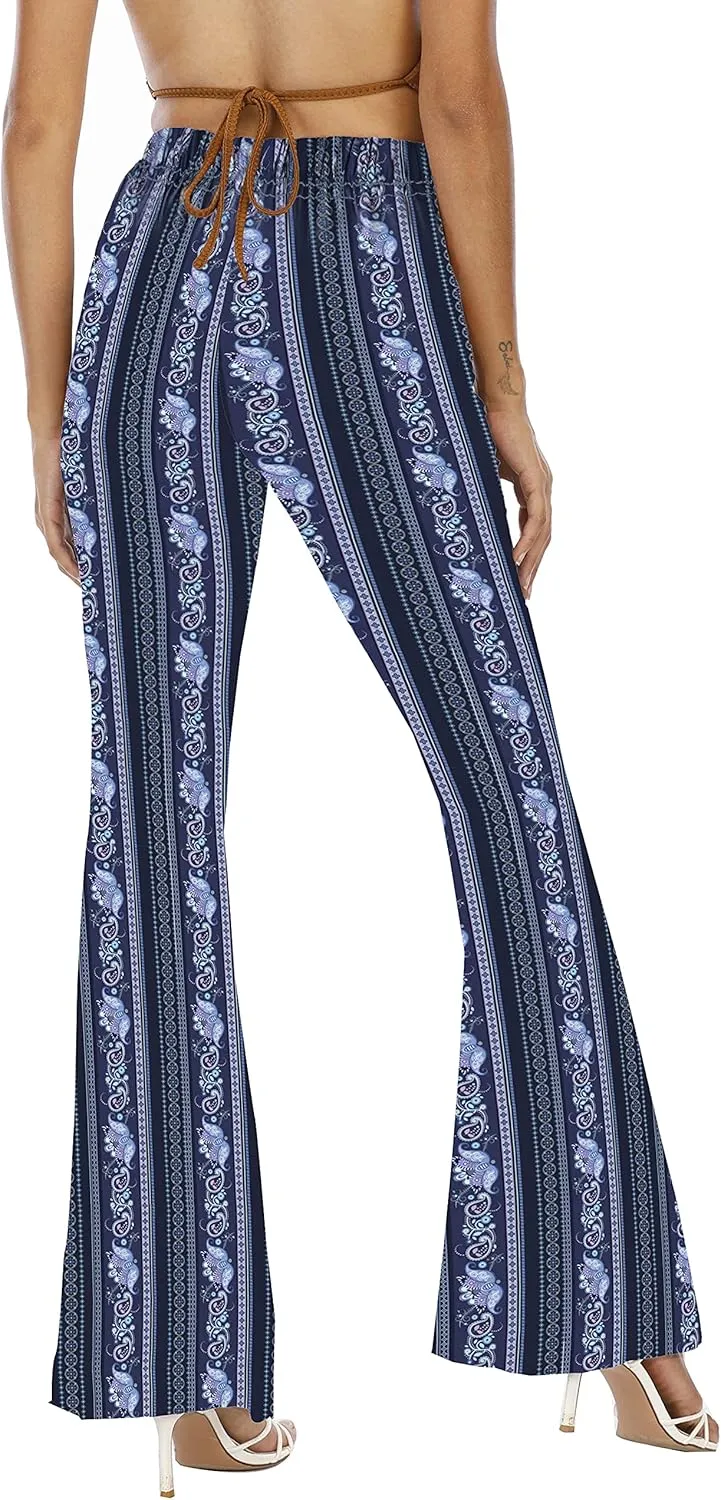 WSPLYSPJY Women's Print Stretch Bell Bottom Flare Palazzo Pants Trousers