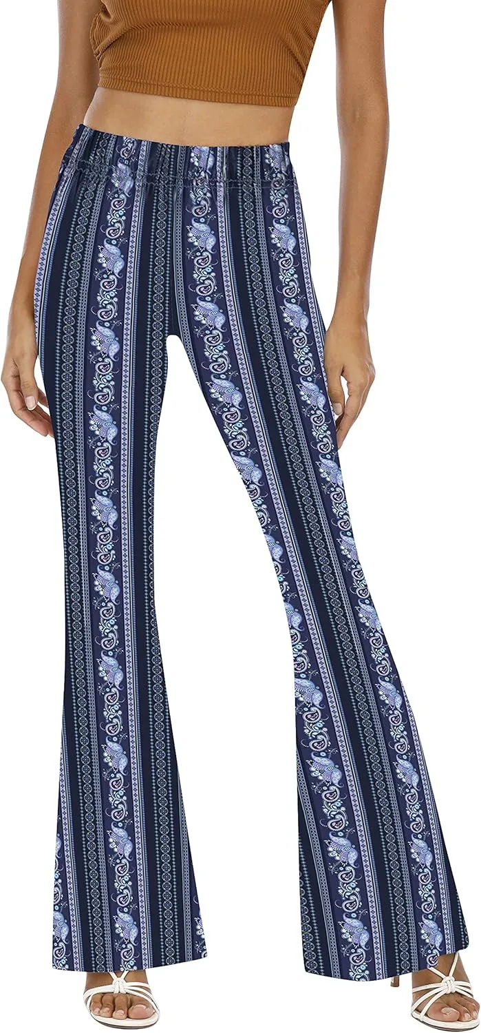 WSPLYSPJY Women's Print Stretch Bell Bottom Flare Palazzo Pants Trousers