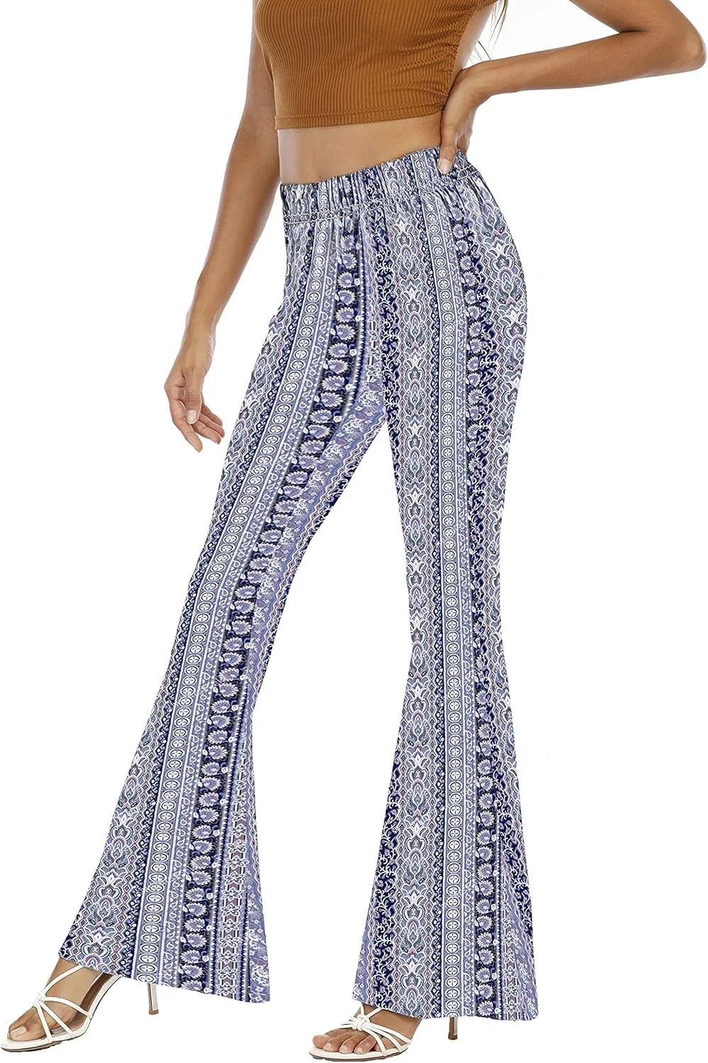 WSPLYSPJY Women's Print Stretch Bell Bottom Flare Palazzo Pants Trousers