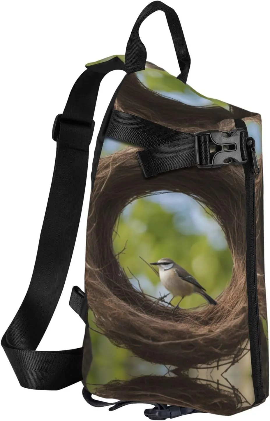 WURTON Black And Gold Flowers Print Lightweight Adjustable Crossbody Backpack Daypack For Men,Women Sling Bag