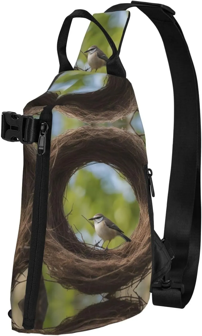 WURTON Black And Gold Flowers Print Lightweight Adjustable Crossbody Backpack Daypack For Men,Women Sling Bag