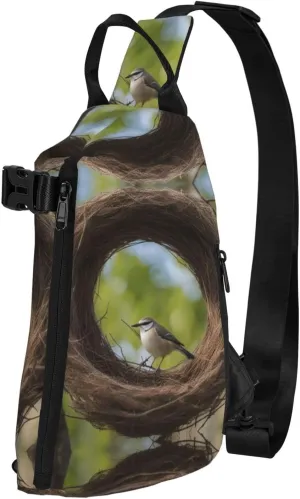 WURTON Black And Gold Flowers Print Lightweight Adjustable Crossbody Backpack Daypack For Men,Women Sling Bag