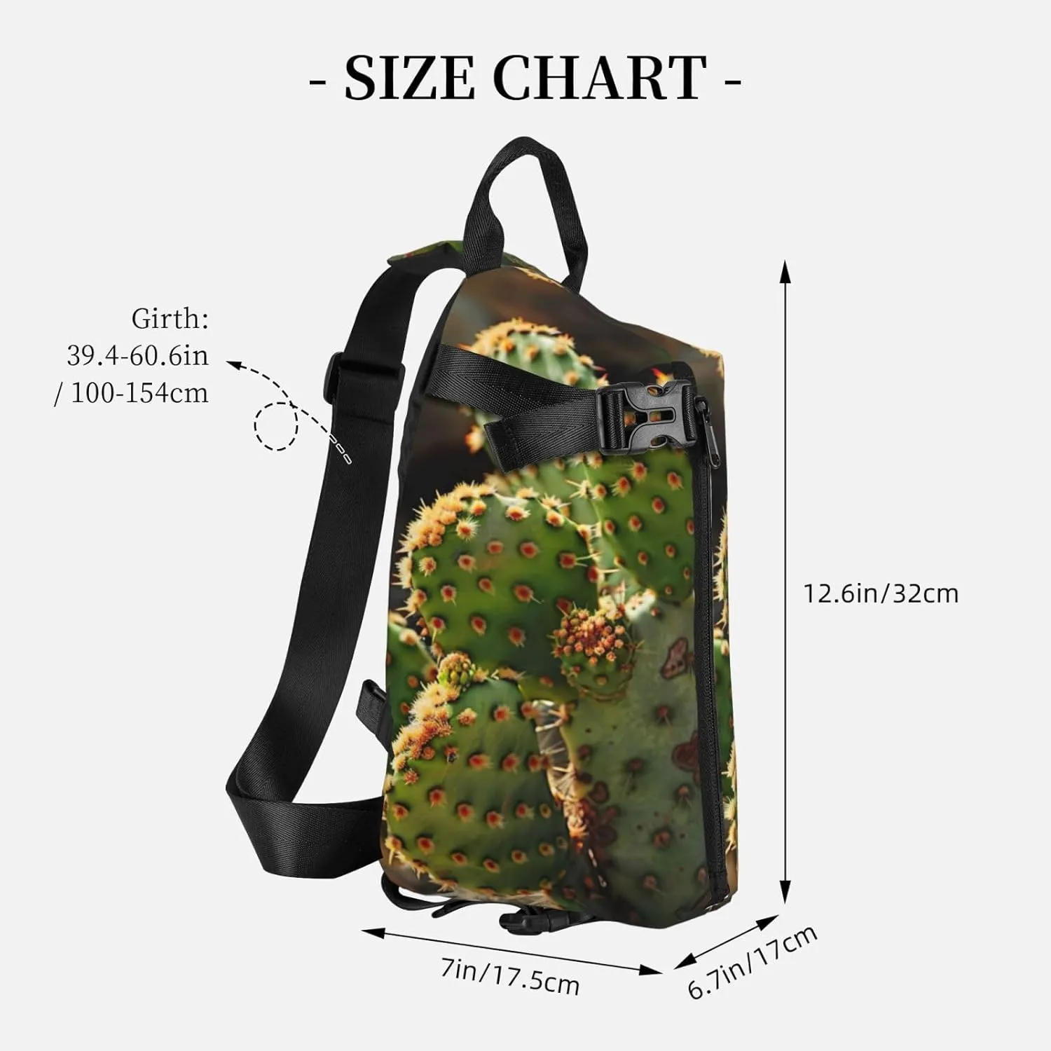 WURTON Cactus Print Crossbody Backpack Cross Pack Lightweight Sling Bag Travel, Hiking