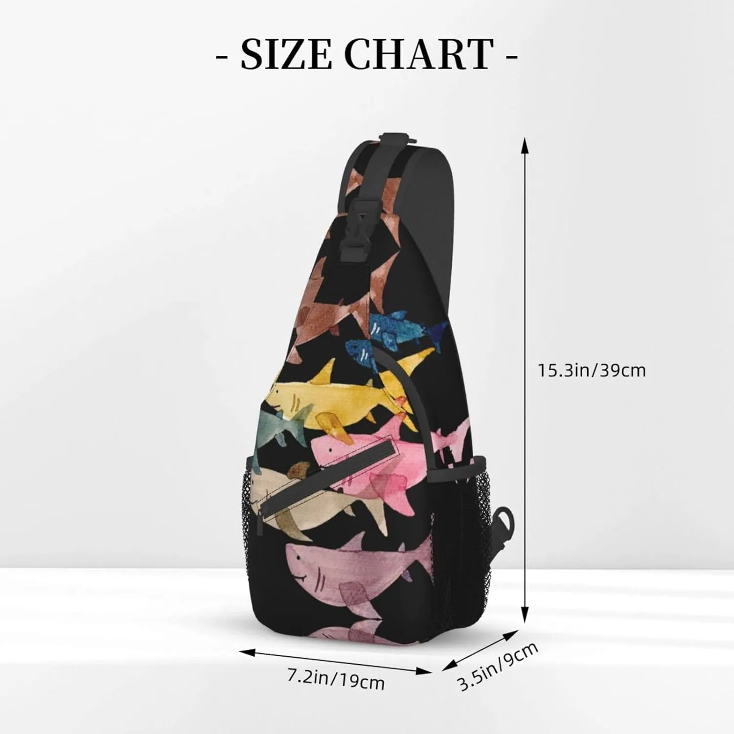 WURTON Colorful Fish Print Trendy Casual Daypack Versatile Crossbody Backpack Shoulder Bag Fashionable Chest Bag