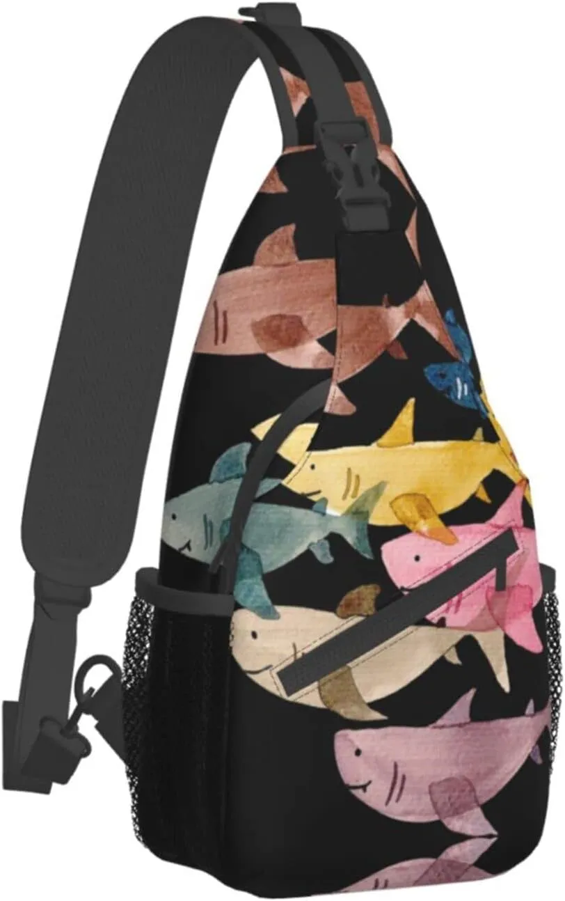 WURTON Colorful Fish Print Trendy Casual Daypack Versatile Crossbody Backpack Shoulder Bag Fashionable Chest Bag