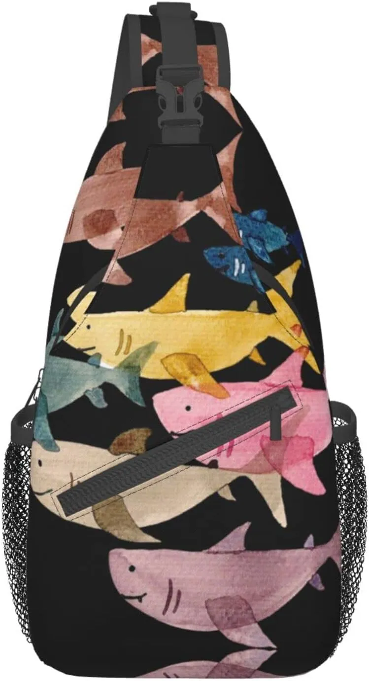 WURTON Colorful Fish Print Trendy Casual Daypack Versatile Crossbody Backpack Shoulder Bag Fashionable Chest Bag