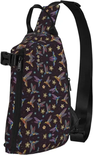 WURTON Flower Hummingbirds Embroidery Print Crossbody Backpack Cross Pack Lightweight Sling Bag Travel, Hiking