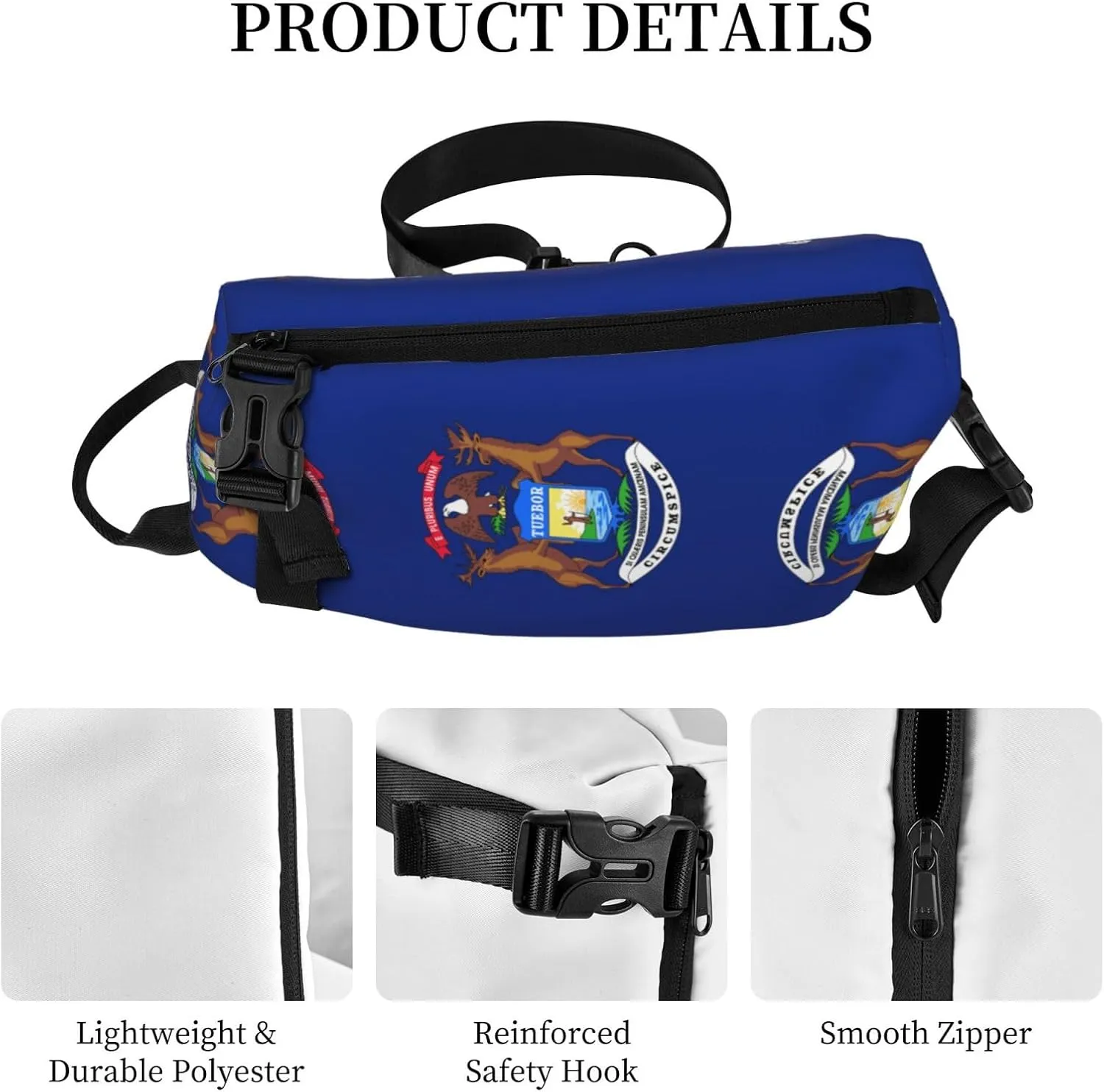WURTON Michigan State Flag Print Crossbody Backpack Cross Pack Lightweight Sling Bag Travel, Hiking