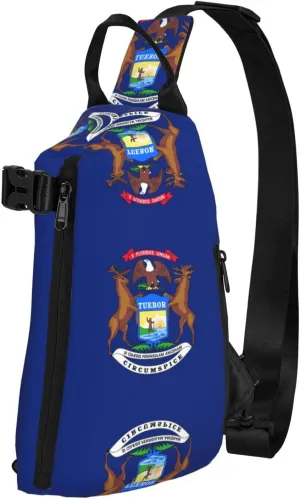 WURTON Michigan State Flag Print Crossbody Backpack Cross Pack Lightweight Sling Bag Travel, Hiking