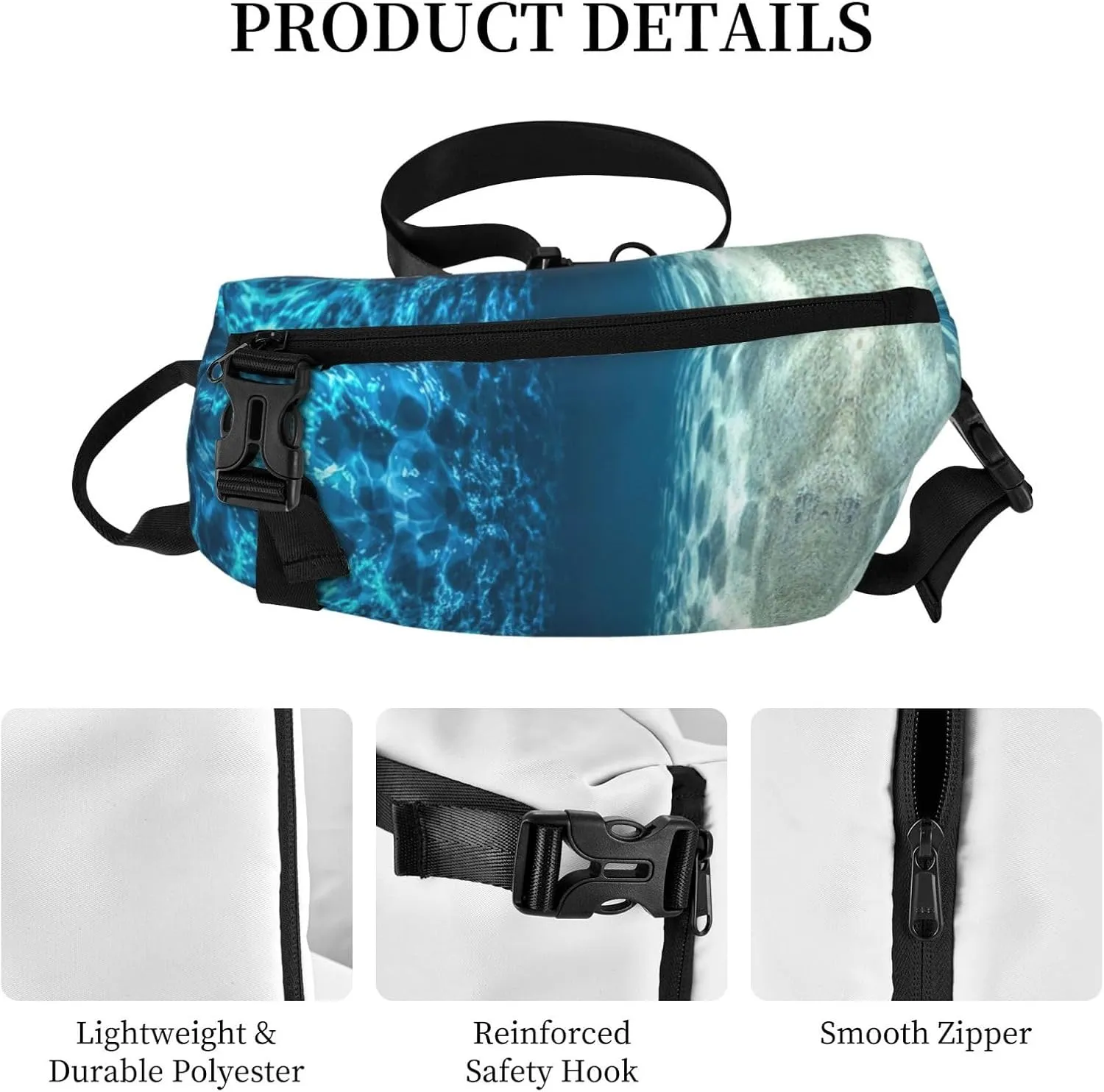 WURTON Ocean. Print Crossbody Backpack Cross Pack Lightweight Sling Bag Travel, Hiking
