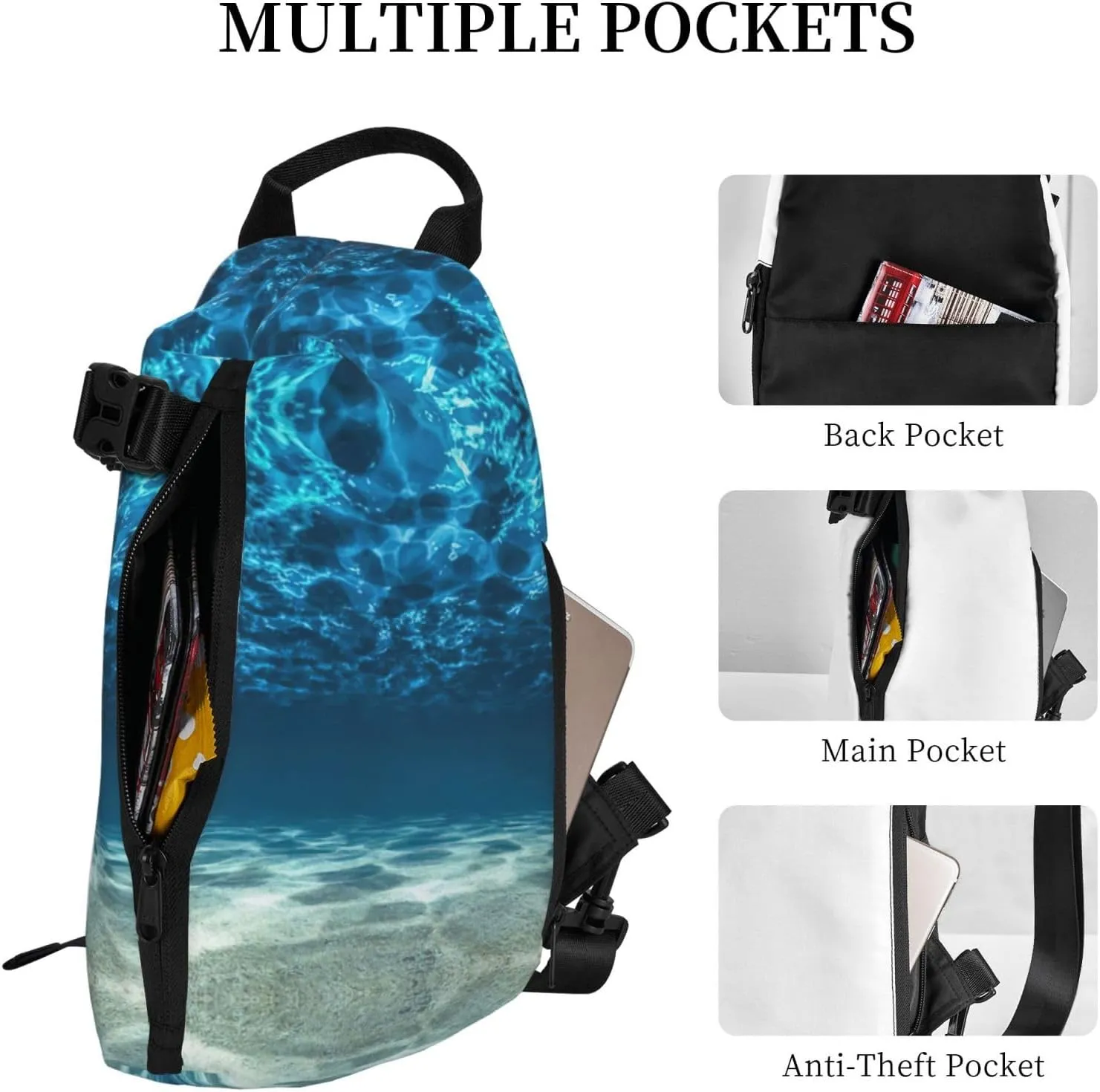 WURTON Ocean. Print Crossbody Backpack Cross Pack Lightweight Sling Bag Travel, Hiking