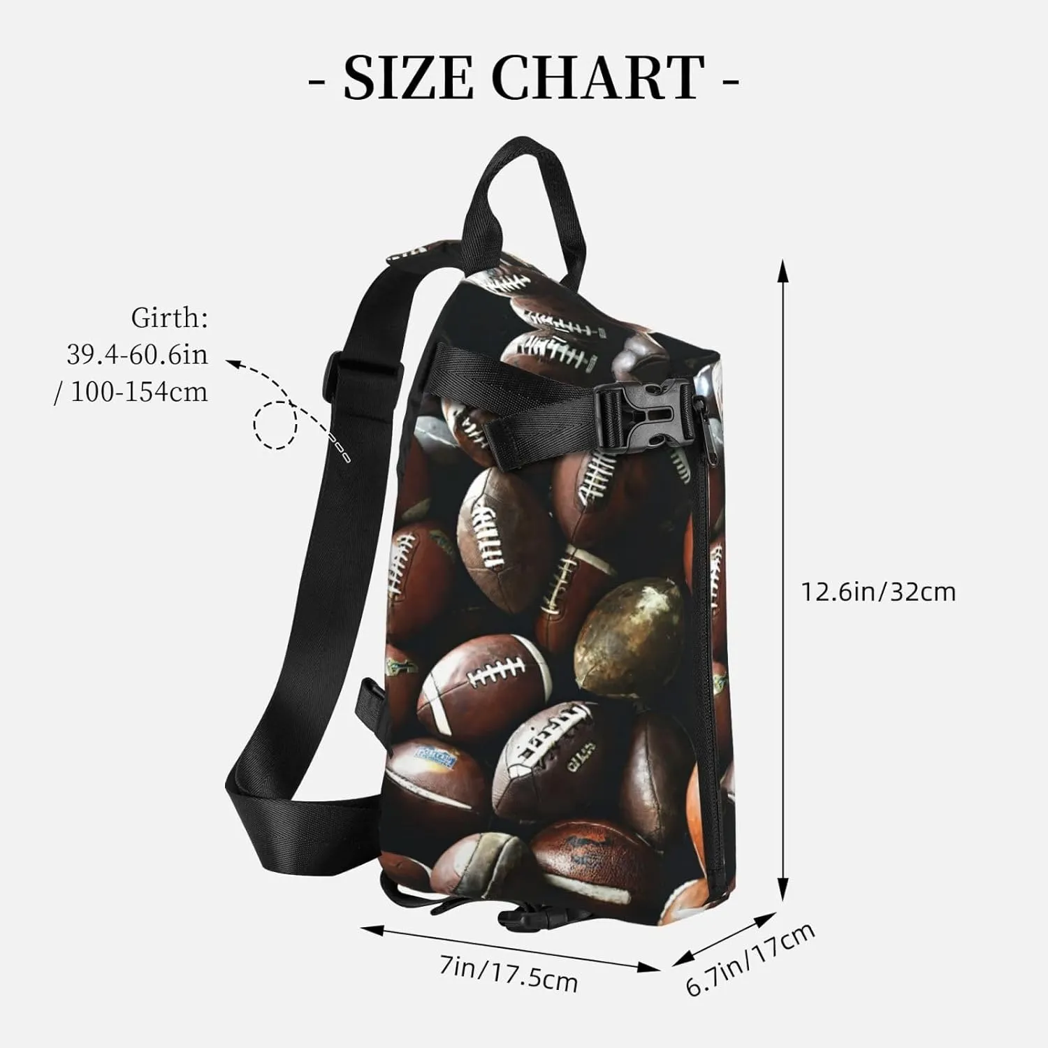 WURTON Pile Of Footballs Print Crossbody Backpack Cross Pack Lightweight Sling Bag Travel, Hiking