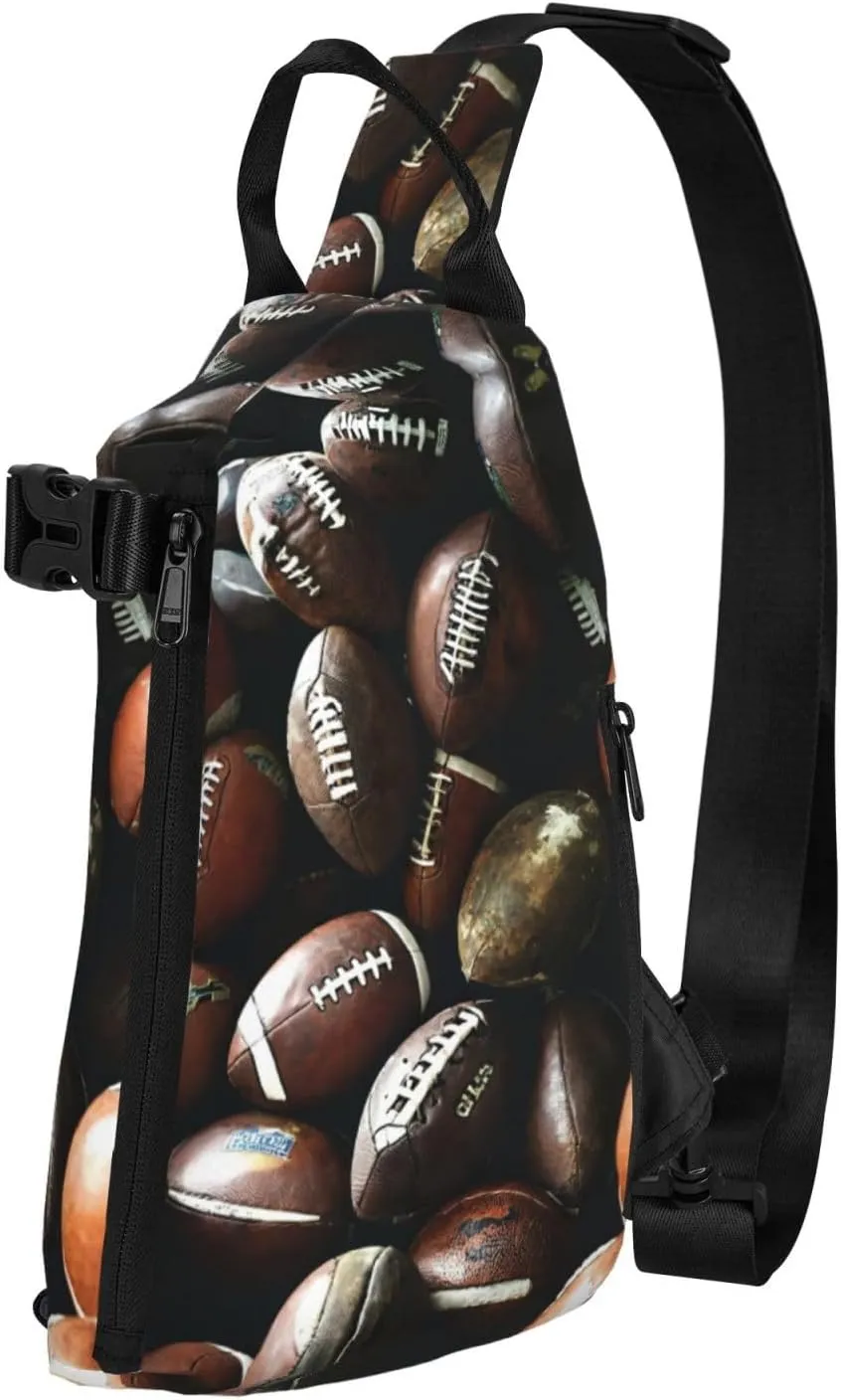 WURTON Pile Of Footballs Print Crossbody Backpack Cross Pack Lightweight Sling Bag Travel, Hiking