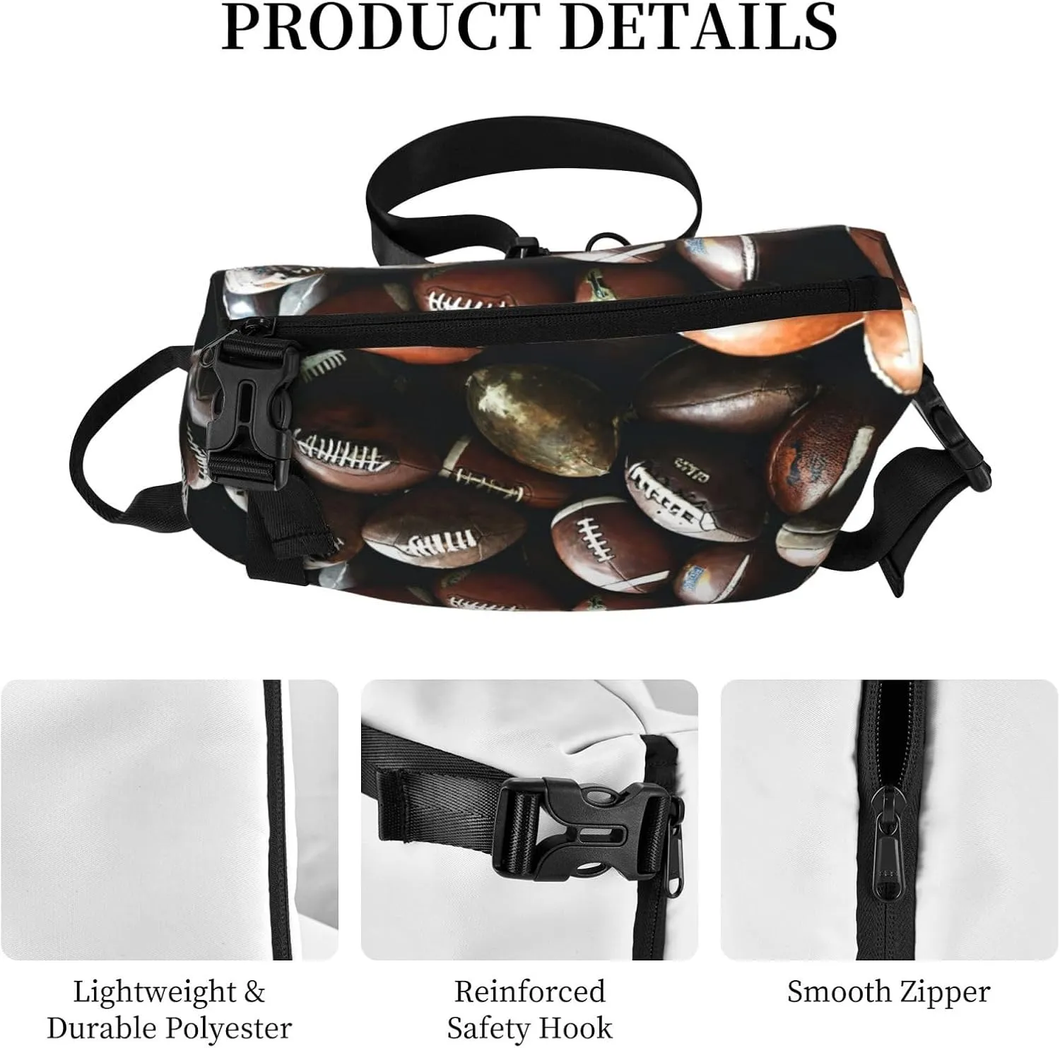 WURTON Pile Of Footballs Print Crossbody Backpack Cross Pack Lightweight Sling Bag Travel, Hiking