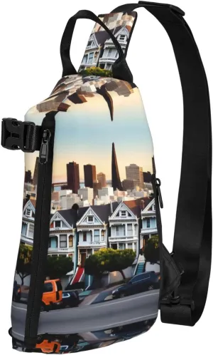 WURTON San Francisco Print Crossbody Backpack Cross Pack Lightweight Sling Bag Travel, Hiking