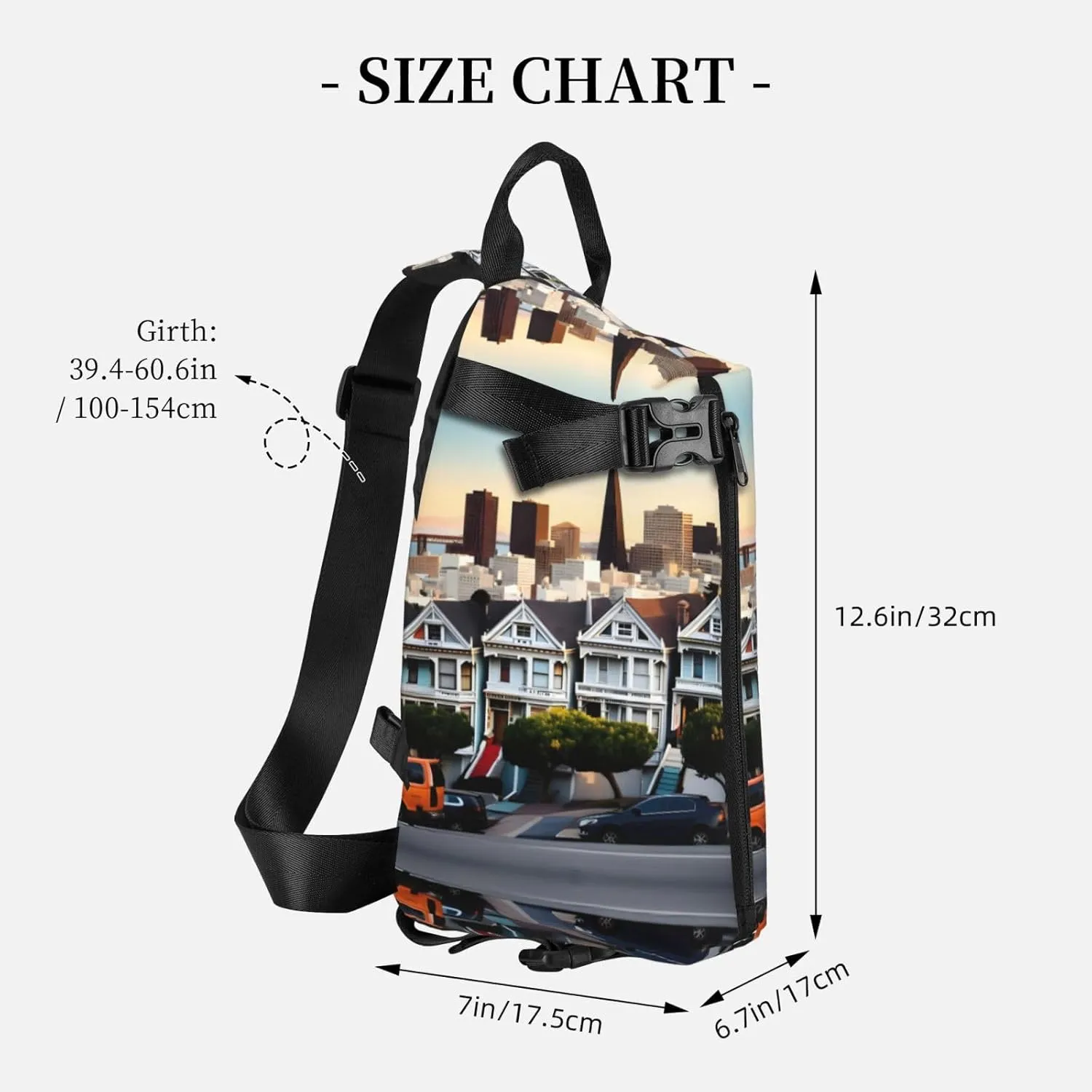 WURTON San Francisco Print Crossbody Backpack Cross Pack Lightweight Sling Bag Travel, Hiking