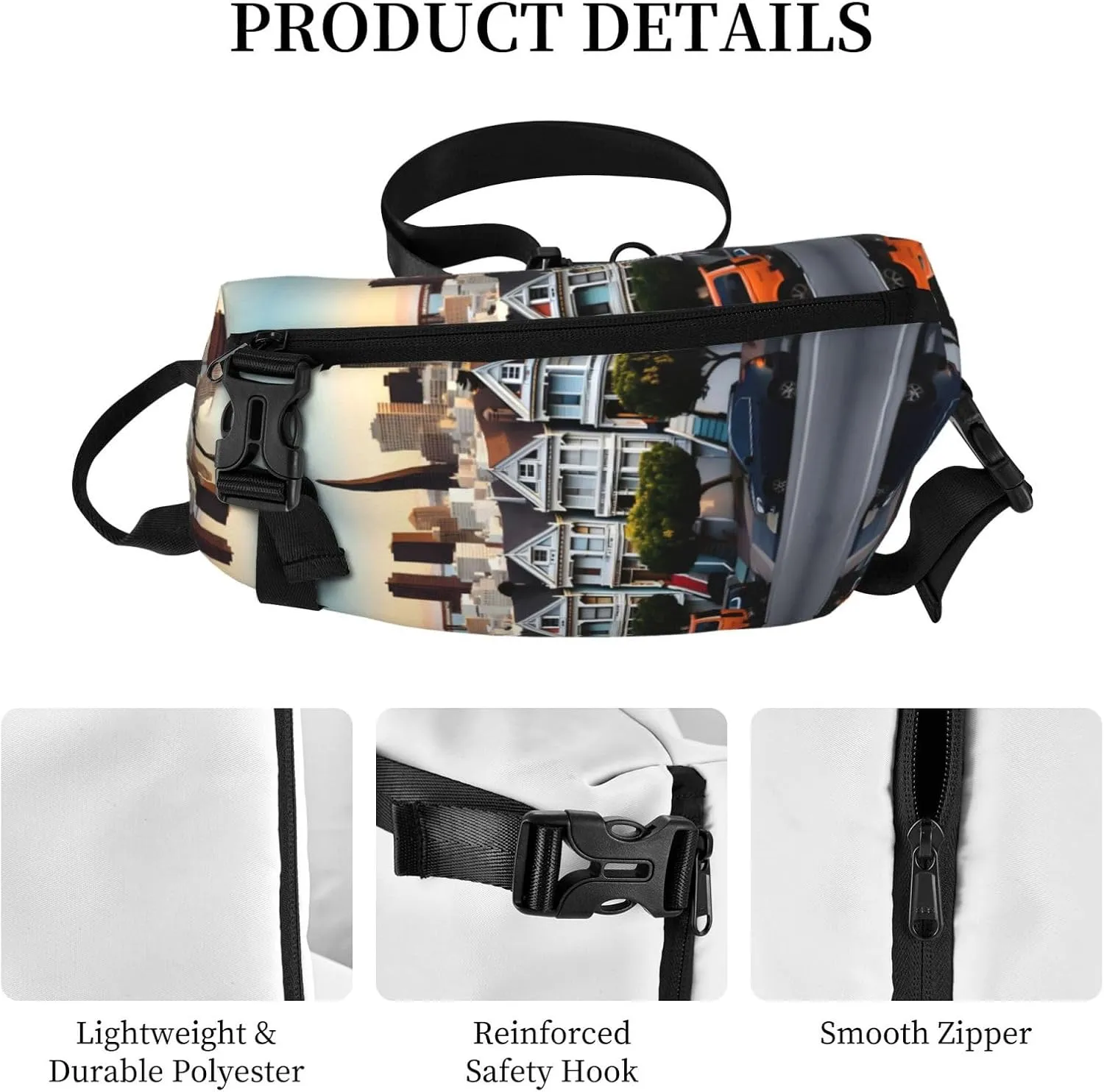 WURTON San Francisco Print Crossbody Backpack Cross Pack Lightweight Sling Bag Travel, Hiking