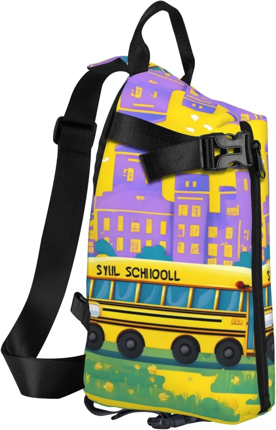 WURTON School Bus Print Crossbody Backpack Cross Pack Lightweight Sling Bag Travel, Hiking