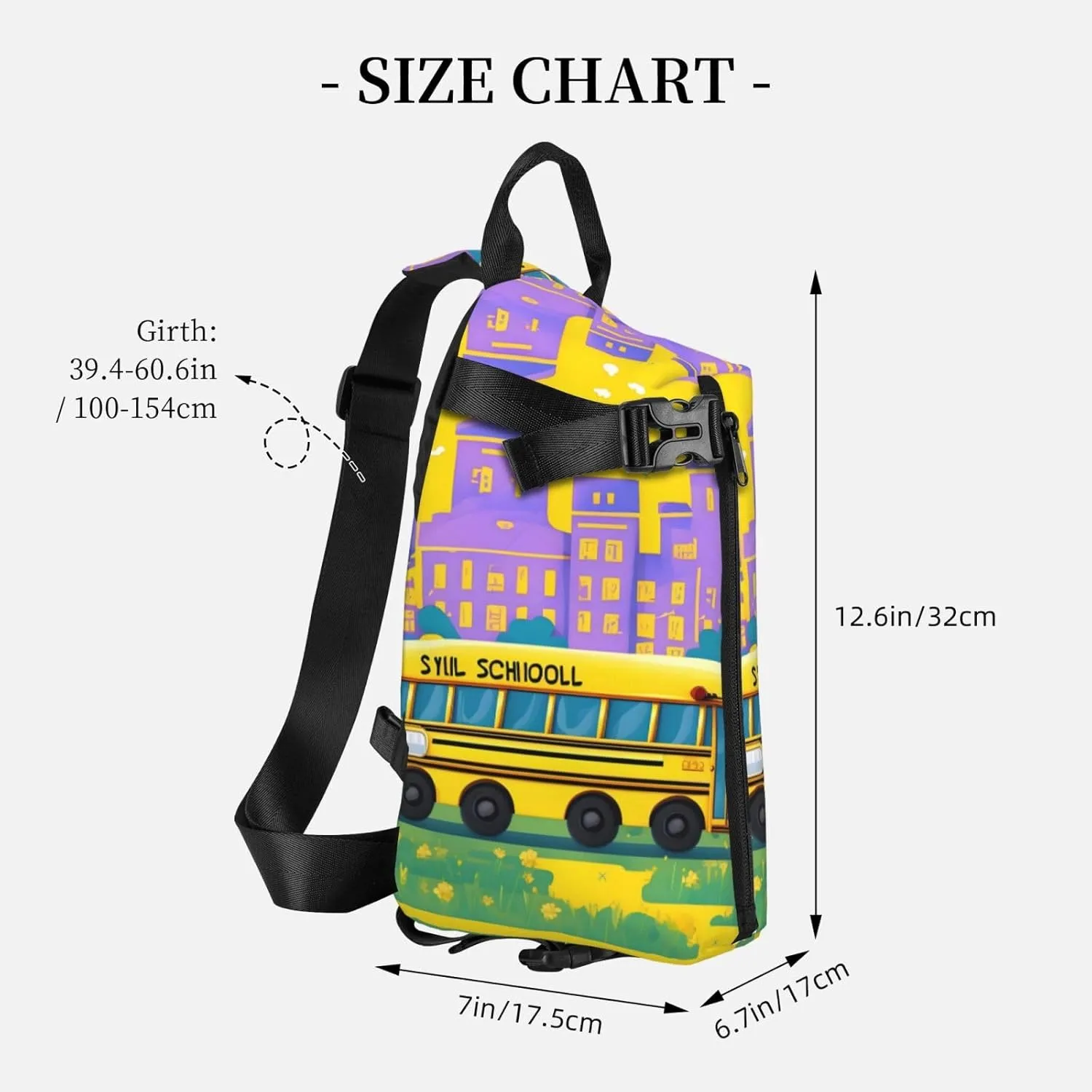 WURTON School Bus Print Crossbody Backpack Cross Pack Lightweight Sling Bag Travel, Hiking