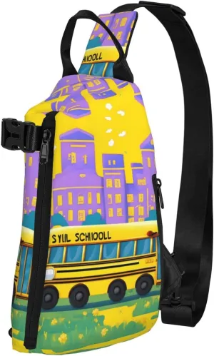 WURTON School Bus Print Crossbody Backpack Cross Pack Lightweight Sling Bag Travel, Hiking