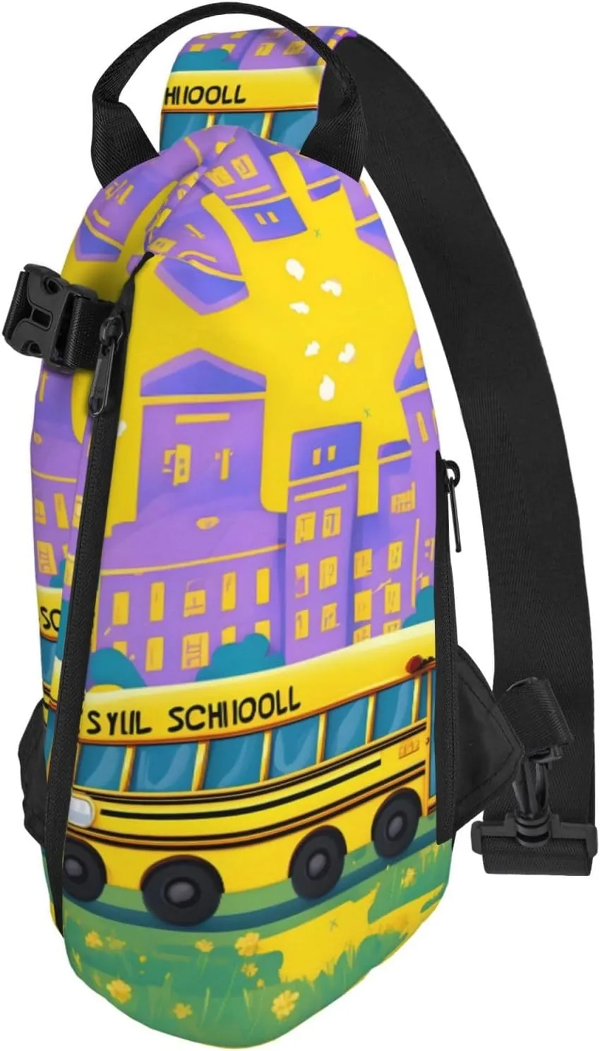 WURTON School Bus Print Crossbody Backpack Cross Pack Lightweight Sling Bag Travel, Hiking