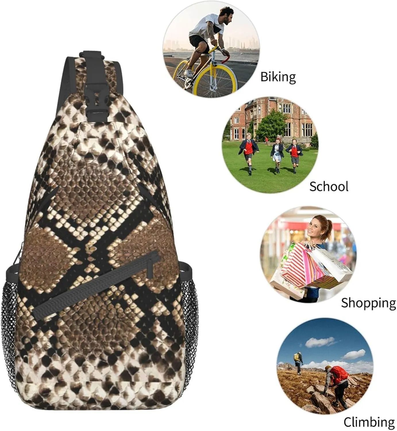 WURTON Serpentine Pattern Sling Bag Crossbody Backpack Sling Backpack Shoulder Bag For Women Men Cycling Hiking Travel