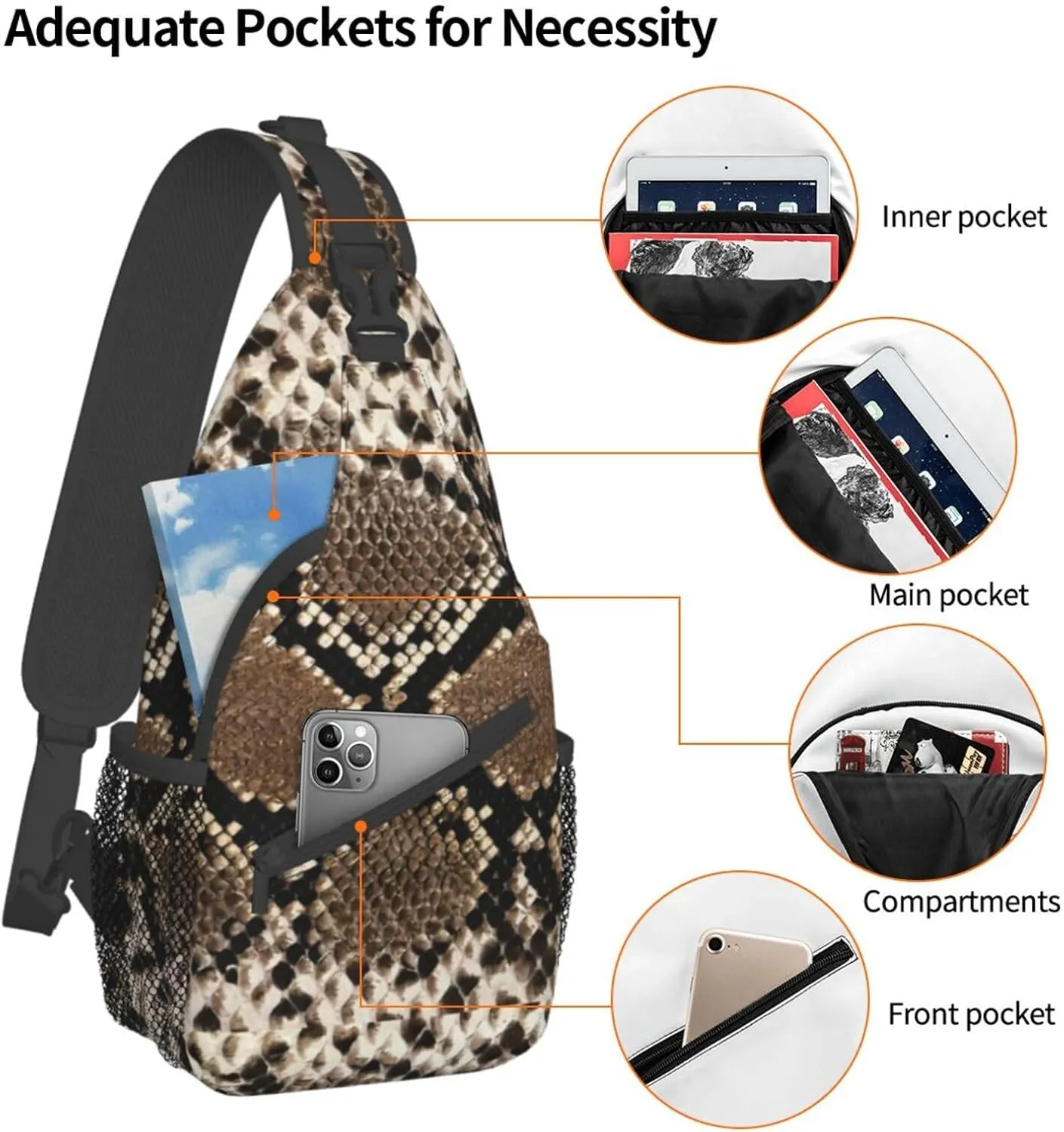 WURTON Serpentine Pattern Sling Bag Crossbody Backpack Sling Backpack Shoulder Bag For Women Men Cycling Hiking Travel