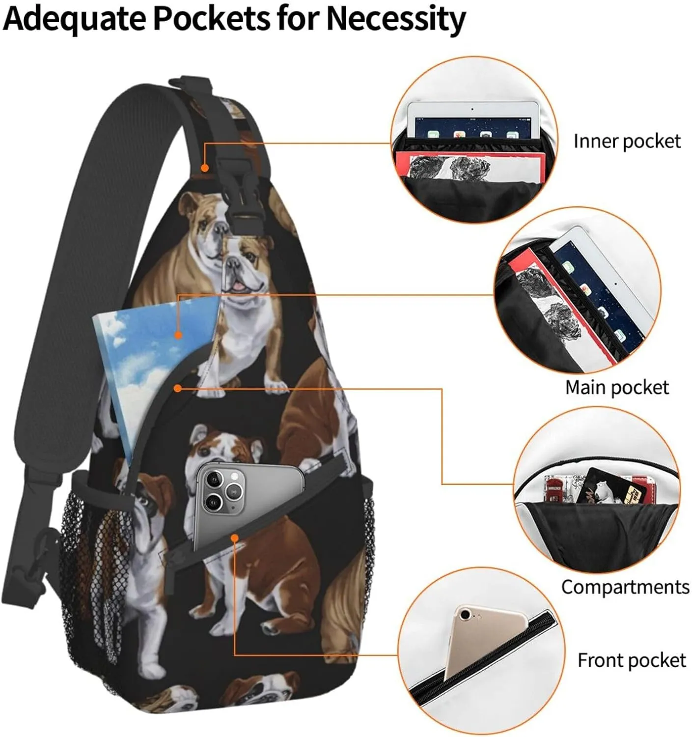 WURTON Sling Bag Dusky Rose Print Sling Backpack Crossbody Chest Bag Daypack For Hiking Travel