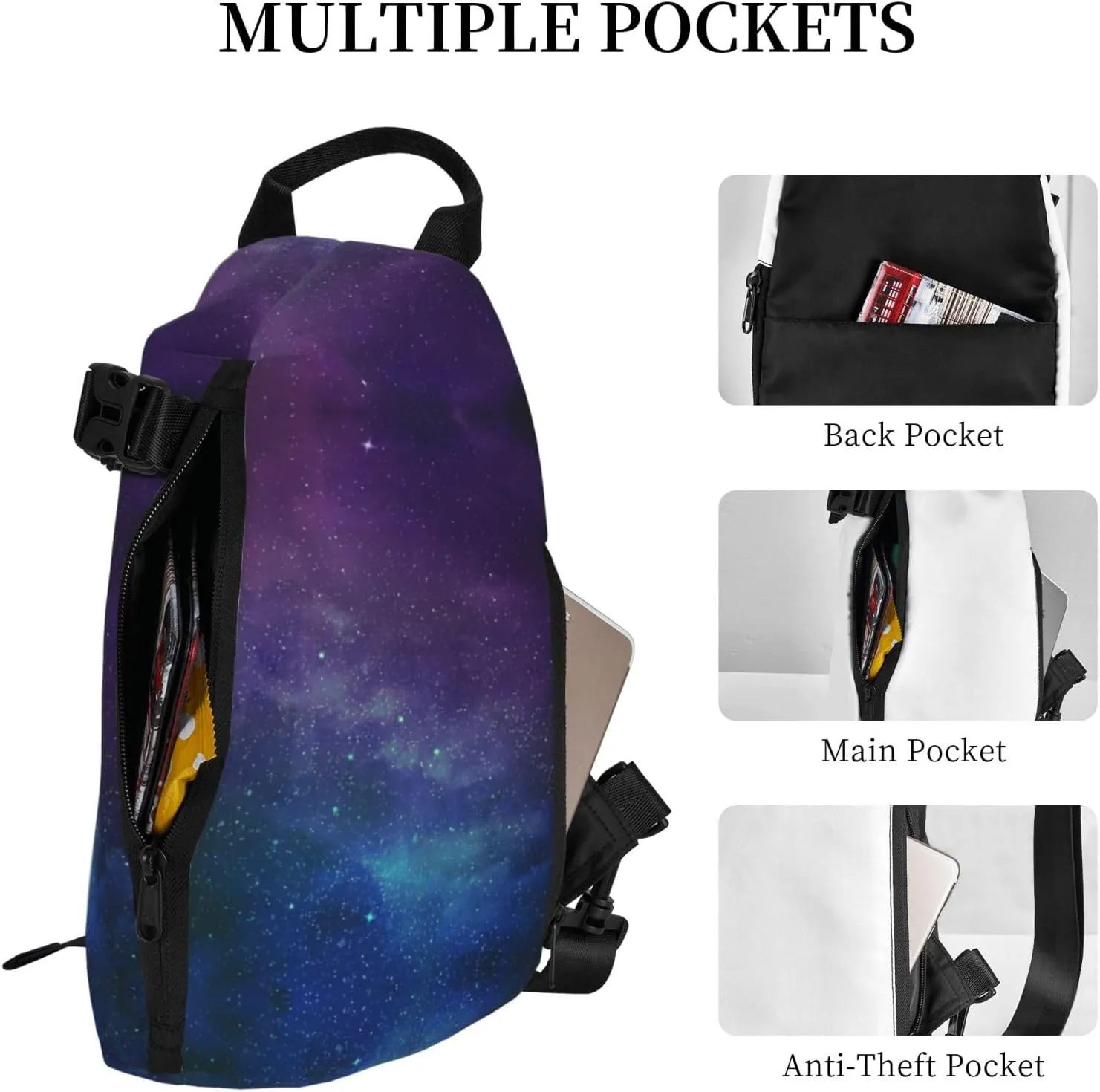 WURTON Universe With Stars Galaxy Interstellar Print Crossbody Backpack Cross Pack Lightweight Sling Bag Travel, Hiking