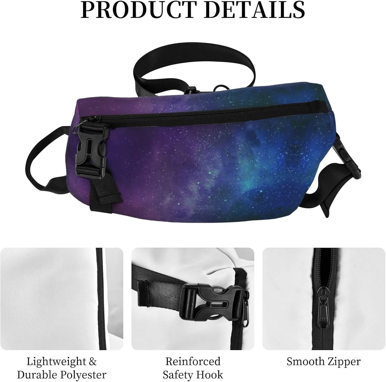 WURTON Universe With Stars Galaxy Interstellar Print Crossbody Backpack Cross Pack Lightweight Sling Bag Travel, Hiking