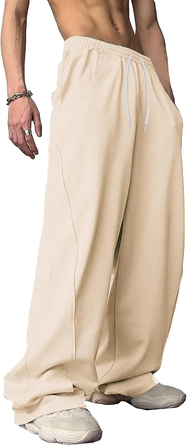 WZIKAI Men's Baggy Sweatpants Elastic Waist Drawstring Wide Leg Sweatpants Casual Loose Baggy Joggers with Pockets