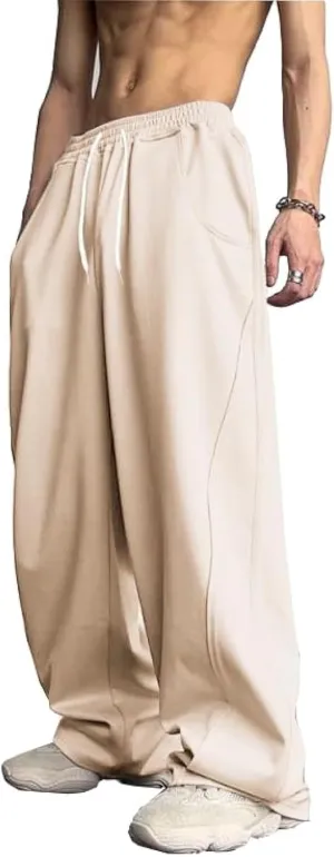 WZIKAI Men's Baggy Sweatpants Elastic Waist Drawstring Wide Leg Sweatpants Casual Loose Baggy Joggers with Pockets