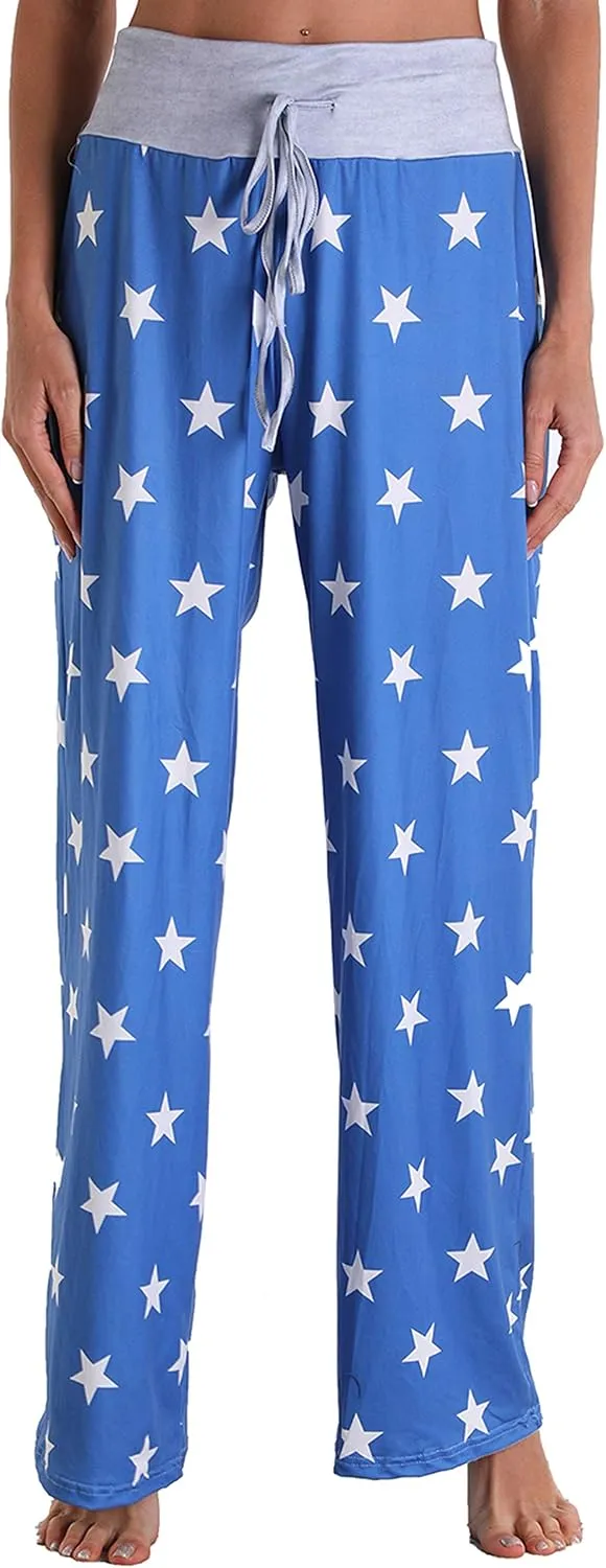 X-Image Women's Comfy Pajama Lounge Pants Floral Print Drawstring Jogger Wide Leg Athletic Pants