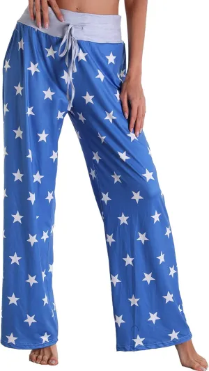 X-Image Women's Comfy Pajama Lounge Pants Floral Print Drawstring Jogger Wide Leg Athletic Pants