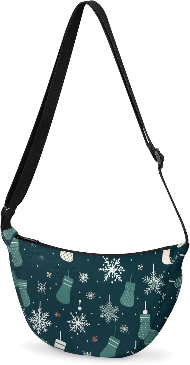 Xmas Stocking Crescent Crossbody Bag Fashion Waist Packs Snowflake Fanny Pack Lightweight Sling Bags Hobo Bag with Adjustable Strap for Women Men