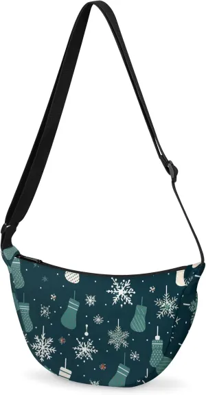 Xmas Stocking Crescent Crossbody Bag Fashion Waist Packs Snowflake Fanny Pack Lightweight Sling Bags Hobo Bag with Adjustable Strap for Women Men