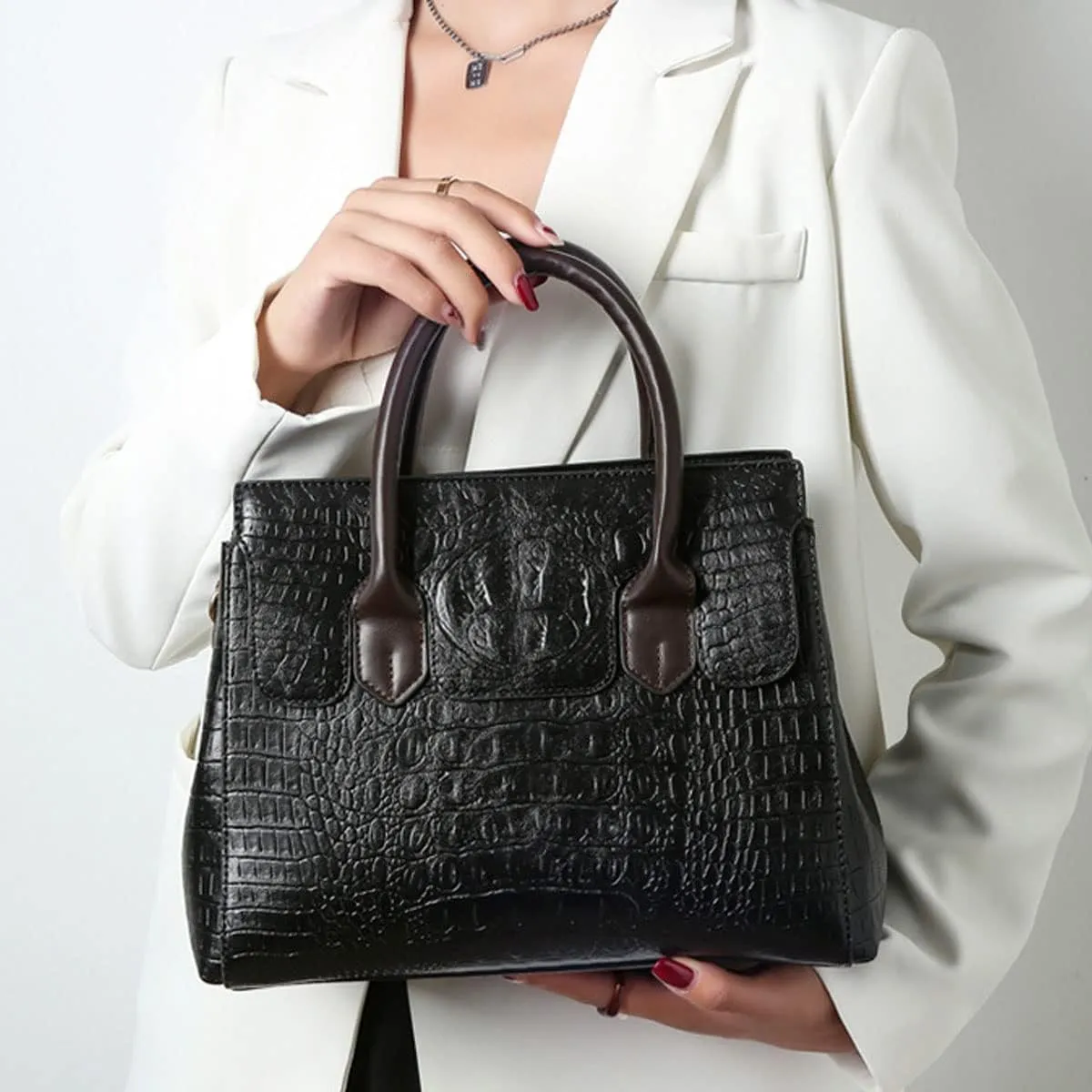 XXGJOALD-Women Crocodile Pattern Handbag Fashion Shoulder Bag PU Leather Tote Designer Purse Classic Top-Handle Satchel