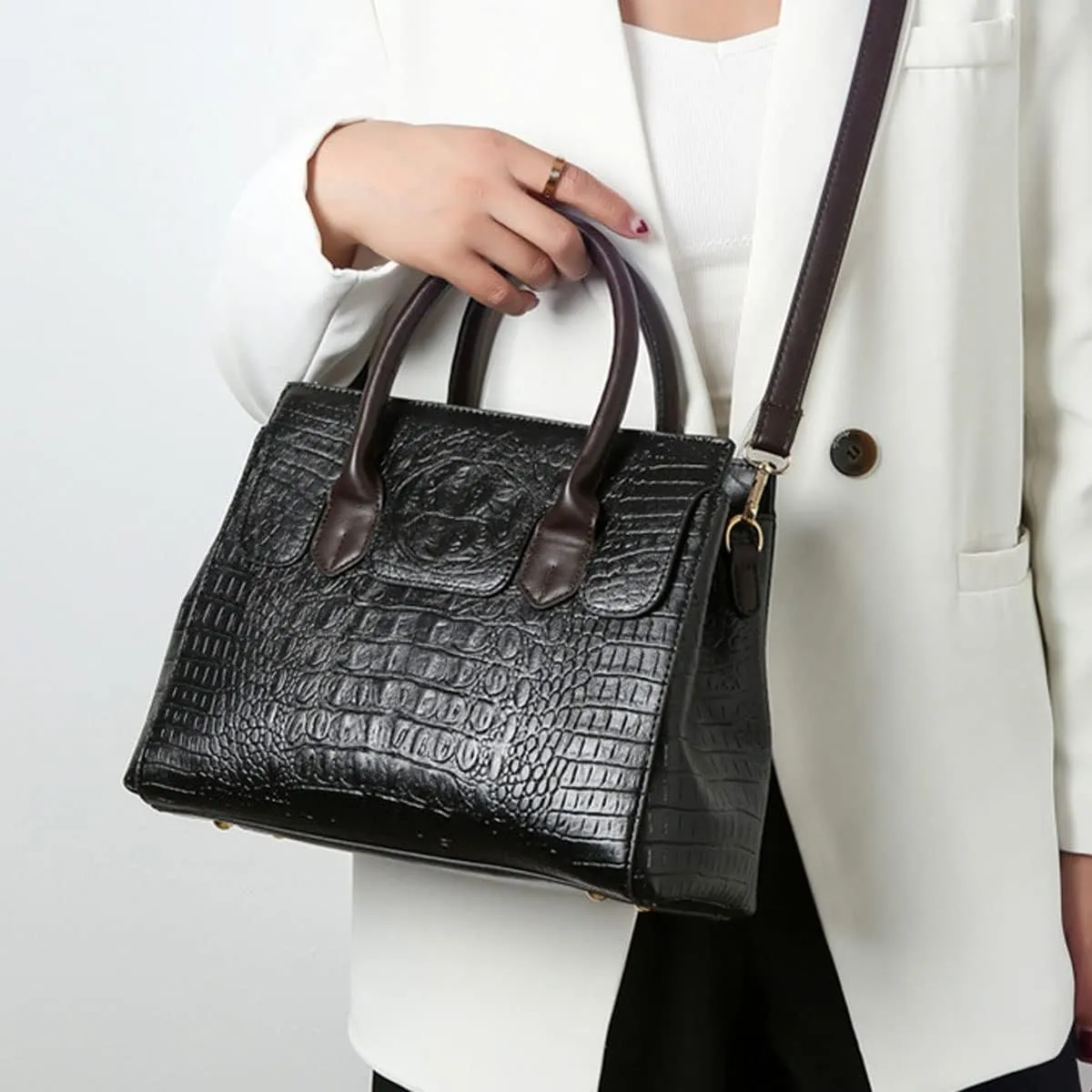 XXGJOALD-Women Crocodile Pattern Handbag Fashion Shoulder Bag PU Leather Tote Designer Purse Classic Top-Handle Satchel
