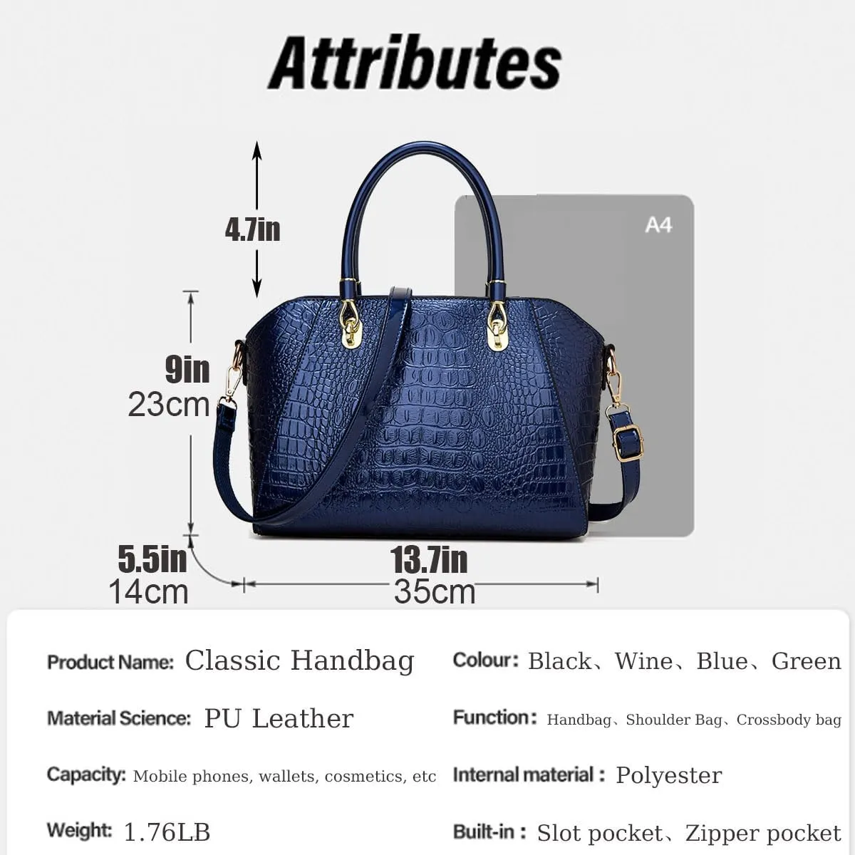 XXGJOALD-Women Shiny Patent Leather Handbags and Purses Crocodile Pattern Shoulder Bag Fashion Satchel Top Handle Tote Wallet