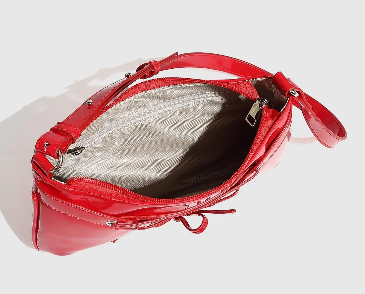 Y2k Crescent Hobo Bags Women 90s Trendy PU Leather Underarm Shoulder Bag Cute Bow-tie Crossbody Purse Retro Tote Handbag