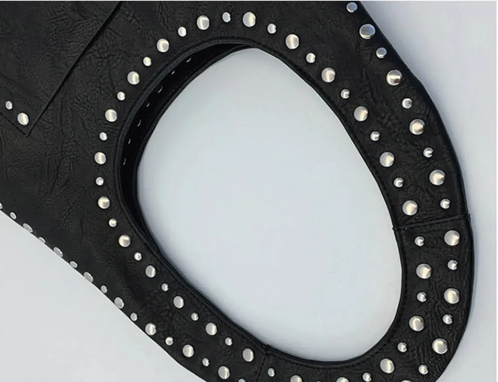 Y2k Crescent Hobo Bags Women 90s Trendy Studded Shoulder Satchels Crossbody Purse PU Leather Punk Underarm Tote Handbag