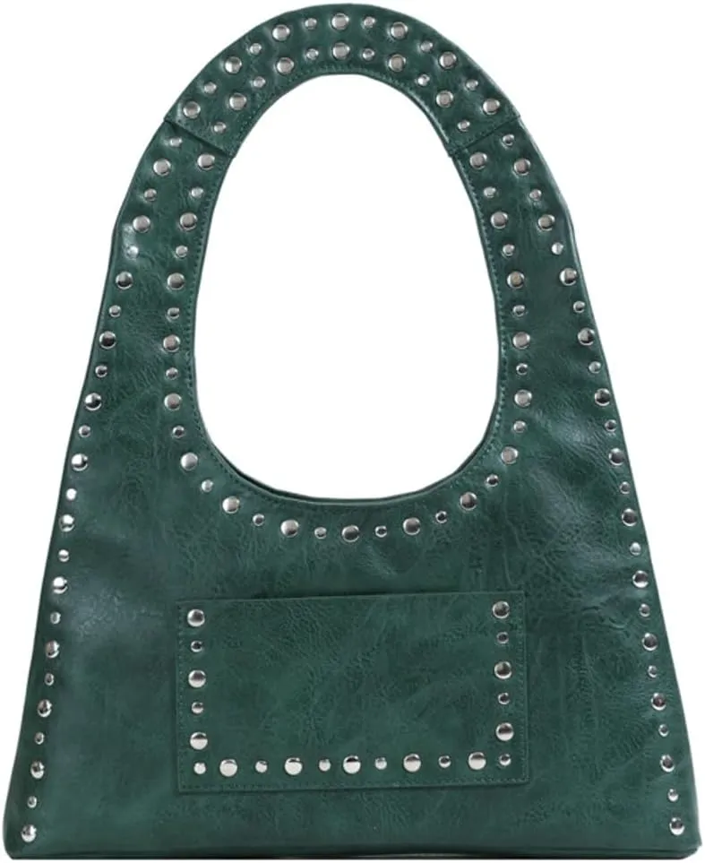 Y2k Crescent Hobo Bags Women 90s Trendy Studded Shoulder Satchels Crossbody Purse PU Leather Punk Underarm Tote Handbag